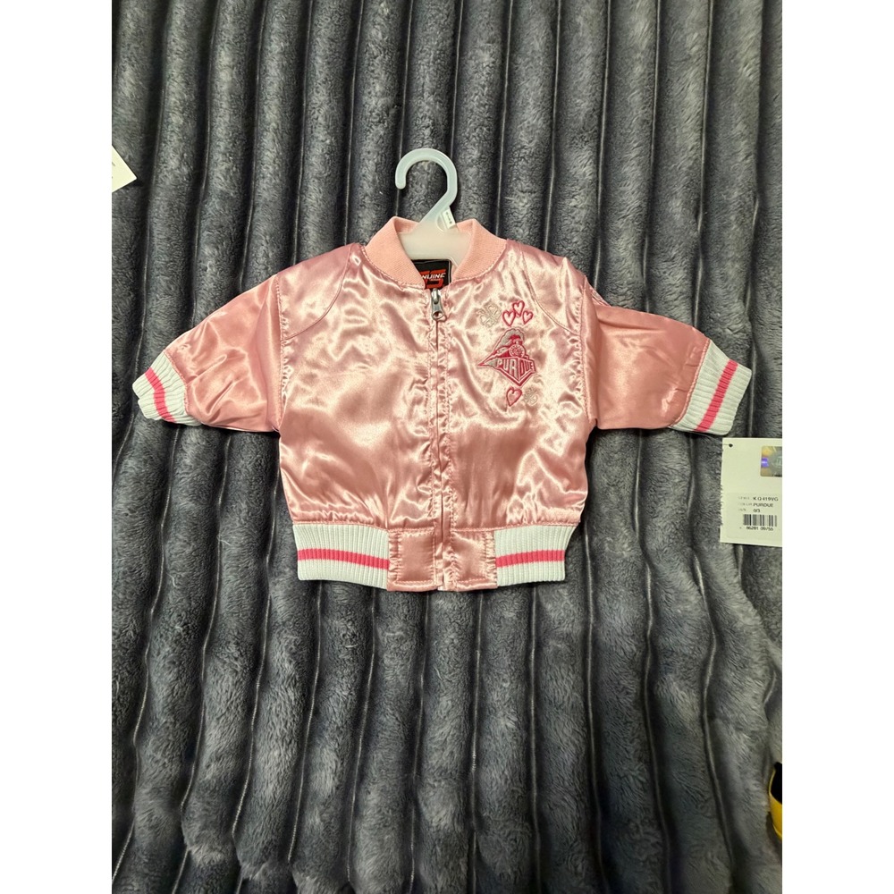 Purdue Boilermakers Pink Satin Bomber Jacket Baby 0-3 Months Genuine Stuff NWT